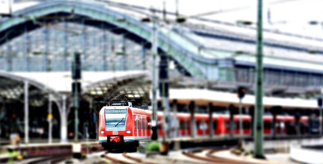 Train coming out of a station